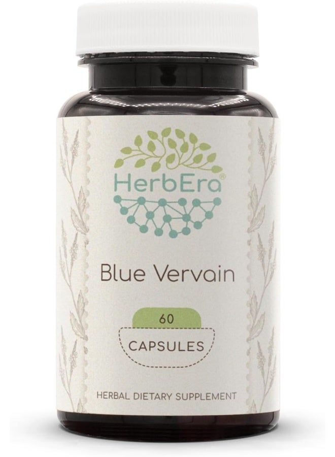 HerbEra Blue Vervain 60 Capsules, 500 mg, Blue Vervain (Verbena Hastata) Dried Herb - Image 1
